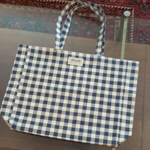 Sezane Blue and White Checkered Tote